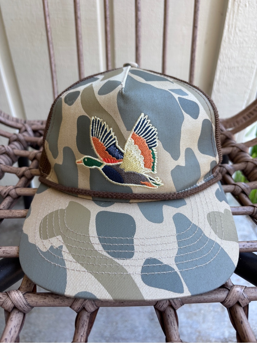 BURLEBO Camo Trucker Hat with Multicolor Embroidered Duck